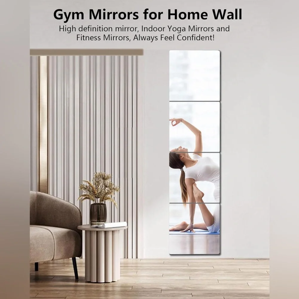 Unbreakable Wall Mirror Full Length Tiles, 4Pcs 10x10 inch Full body